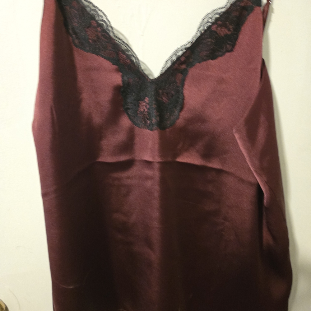 Express Deep Red Satin Camisole with Black Lace